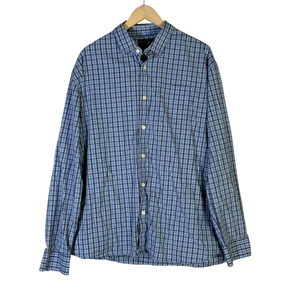 Grayers Mens XXL Blue White Plaid Long Sleeve Stretch Button Down Shirt